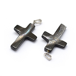 Платина Подвески из раковины, с латунной фурнитурой , крестик, окрашенные, платина, 28~29x17~18x3~5 мм, отверстие : 2x5 мм