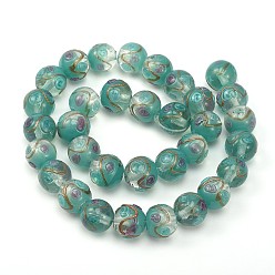 Light Sea Green Round Shaped Handmade Gold Sand Bumpy Lampwork Beads, Light Sea Green, 12mm, Hole: 2mm