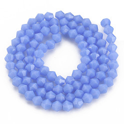 Cornflower Blue Opaque Solid Color Glass Beads Strands, Imitation Jade, Faceted, Bicone, Cornflower Blue, 4.5x4mm, Hole: 1mm, about 92~96pcs/strand, 13.78~14.37 inch