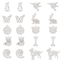 Stainless Steel Color 20Pcs 10 Style 201 Stainless Steel Charms, Laser Cut, Mixed Animals, Stainless Steel Color, 2pcs/style