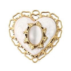 Blanco 304 de esmalte de acero inoxidable grandes colgantes, con ojo de gato, encantos del corazón, blanco, 50.5x50x7 mm, agujero: 4.5x2.5 mm
