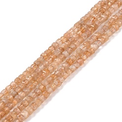 Солнечный Камень Натуральный Sunstone бисер пряди, граненые, кубические, 2x2x2 мм, отверстие : 0.6 мм, около 171 шт / нитка, 15.47 дюйм (39.3 см)