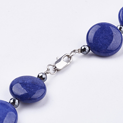 Lapis Lazuli Natural Lapis Lazuli Beaded Necklaces, with Non-Magnetic Synthetic Hematite Beads & Platinum Plated Brass Lobster Claw Clasps, Flat Round, 16.9 inch(43cm)