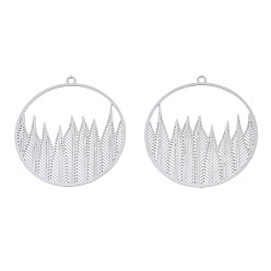 Нержавеющая Сталь Цвет Не тускнеющие 201 филигранные подвески из нержавеющей стали, гравированные металлические украшения, плоско-круглые, цвет нержавеющей стали, 30x28x0.2 мм, отверстие : 1.4 мм