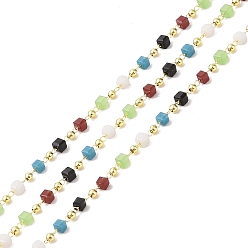 (52) Непрозрачная лаванда Цепочка из латуни и стекла, с катушкой, долговечный, без кадмия и без свинца, пайки, реальный 18 k позолоченный, разноцветные, 2.5x2.5x2.5 мм