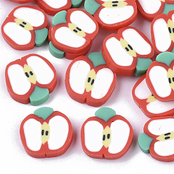 Red Handmade Polymer Clay Cabochons, Apple, Red, 9~10x9~10x1.5~2mm, about 7690pcs/1000g.