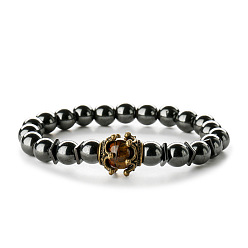 Гематит Эластичный браслет из синтетического гематита с круглыми бусинами, 7-1/2 дюйм (19 см)