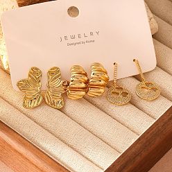 Золотой 3 пары цветков клевера 304 наборы серег из нержавеющей стали с прозрачными кубическими цирконами, золотые, 25x14мм и 22x12мм и 30x15мм