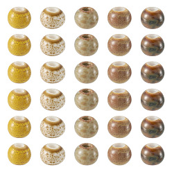 Mixed Color 50Pcs 5 Colors Handmade Porcelain Beads, Round, Bright Glazed Porcelain, Mixed Color, 6~7x5~6mm, Hole: 2mm, 10pcs/color 