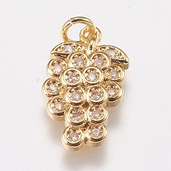 Golden Brass Micro Pave Cubic Zirconia Charms, Grape, Golden, 15x9x2.5mm, Hole: 2mm