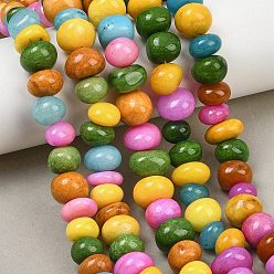 Color mezclado Teñidos naturales blancas perlas de jade hebras, pepitas, piedra caída, color mezclado, 9~15x9~15x5~9 mm, agujero: 0.8 mm, sobre 49 unidades / cadena, 15.35'' (39 cm)