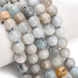 Aquamarine Natural Aquamarine Beads Strands, Smooth Round, 10mm, Hole: 1.2mm, about 19pcs/strand, 7.44~7.80''(18.9~19.8cm)