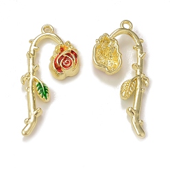 Red Rack Plating Alloy Enamel Pendants, Rose Flower Charm, Golden, Red, 38.5x19x5mm, Hole: 1.8mm