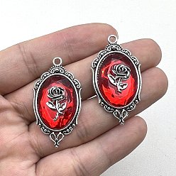 Красный Подвески из цинкового сплава, cmолой, овальные, готическая роза посеребренные тисненые аксессуары хэллоуин подвески своими руками, красные, 42x23 мм