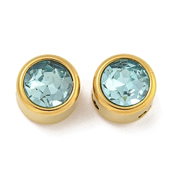 Бирюза Ионное покрытие (ip) 304 нержавеющая сталь с k9 стеклянными бусинами со стразами, плоско-круглые, золотые, бирюзовые, 8x6.5 мм, отверстие : 1.8 мм