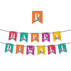 (52) Непрозрачная лаванда Баннеры с бумажными флагами на тему Дивали, для украшения вечеринки, слово счастливый Дивали, разноцветные, 69~150x4.5~120x0.3~2 мм
