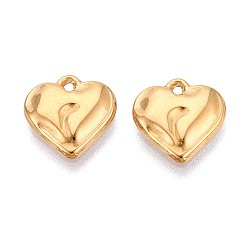 Настоящее золото 16K 304 прелести нержавеющей стали, шарма сердца, ионное покрытие (ip), реальный 16 k позолоченный, 11.5x11.5x2 мм, отверстие : 1.1 мм
