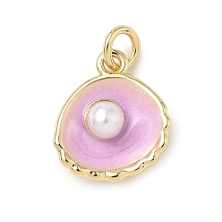 Фиолетовый Оболочка латунные амулеты, с абс пластмассовой имитационной жемчужиной, реальный 18 k позолоченный, без кадмия и без свинца, с целью перехода в кольце, фиолетовые, 14.5x13x5 мм, отверстие : 3 мм