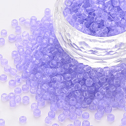 Lilac 8/0 Transparent Glass Seed Beads, Round Hole, Frosted Inside Colours, Round, Lilac, 3~4x2~3mm, Hole: 0.8mm, about 15000pcs/Pound