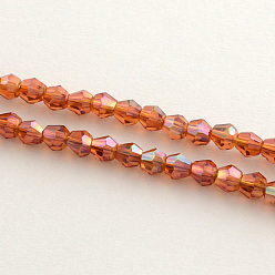 Orange Red Electroplate Glass Bead Strands, Rainbow Plated, Faceted Bicone, Orange Red, 4x4.5mm, Hole: 1mm, about 92~96pcs/strand, 13.78~14.37 inch