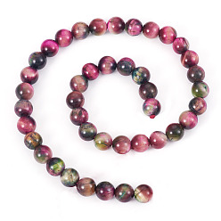 Темно-Зеленый 1 нити натуральных бусин тигрового глаза, окрашенная и подогревом, круглые, темно-зеленый, 8 мм, отверстие : 1 мм, около 47 шт / нитка, 15.16'' (38.5 см)