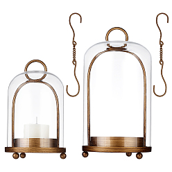 Red Copper 2Pcs Iron & Glass Wall-mounted Candle Holders, Bell Jar Shaped, Red Copper, 114~129x187~250mm, Inner Diameter: 79~99mm