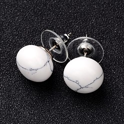 Синтетическая Бирюза Синтетический бирюзовые серьги стержня, с латунной фурнитурой платинового цвета, 21.5x12 мм , штифт: 0.7 мм