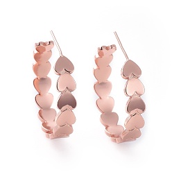 Розовое Золото Латунь серьги, серьги-кольца, с ушными гайками и 925 булавкой из стерлингового серебра, кольцо с сердцем, розовое золото , 29x6 мм, штифты : 0.7 мм