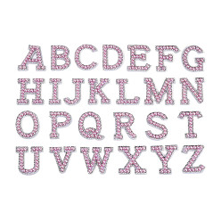 Бледно-Розовый 26шт. страз в виде букв от A до Z с пластиковыми тканевыми нашивками, розовый жемчуг, 42.5~49.5x20~46.5x5~5.5 мм