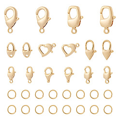 Настоящее золото 18K 16 шт. 8 стили латунные застежки-лобстеры, с латунными открытыми соединительными кольцами (шт.), разнообразные, реальный 16 k позолоченный, омаров коготь застежками: 18мм, отверстие : 11~20x6~12x2.5~4 мм, 1.2~2.2 шт / стиль
