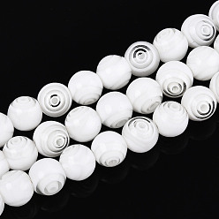 Белый Ручной MILLEFIORI Стеклянные круглые бусины пряди, белые, 8 мм, отверстие : 1.2~1.4 мм, около 48~49 шт / нитка, 14.09~14.37'' (35.8~36.5 см)