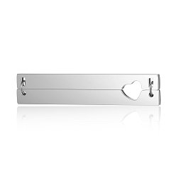 Stainless Steel Color Tarnish Resistant 304 Stainless Steel Connector Charms, Rectangle Links with Heart, Stainless Steel Color, 40x8x1.5mm