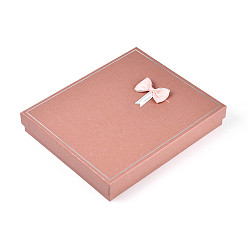 Темный Лосось Картонные коробки ювелирных изделий, для ожерелья, серьга, с бантиком снаружи и черной губкой внутри, прямоугольные, темный лосось, 19.3x16x3.2 см