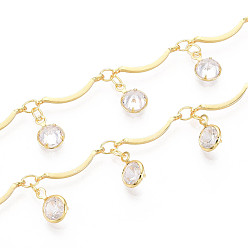 Золотой Цепи из латуни и стекла с фестончатыми прутьями, с бриллиантовым шармом, пайки, с катушкой, золотые, 15.5x1.8 мм, около 32.81 футов (10 м) / рулон