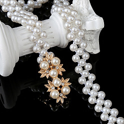 Цветок Эластичные цепочные ремни из сплава и акрила с бусинами-имитаторами, белые, золотые, цветок, 600~800 мм