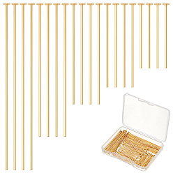 Настоящее золото 18K 200шт. 5 стили латунные штифты с плоской головкой, без никеля , реальный 18 k позолоченный, 21 датчик, 19.5~50x0.7 мм, Руководитель: 2 mm, 40 шт / стиль