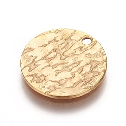 Golden Ion Plating(IP) Stainless Steel Pendants, Flat Round, Golden, 15x1mm, Hole: 1.5mm