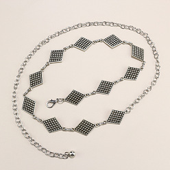 Rhombus Тибетский стиль сплав цепи цепи живота, античное серебро, ромб, 1350 мм