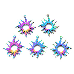 Rainbow Color Ионное покрытие (ip) 201 подвески из нержавеющей стали, солнце, Радуга цветов, 28x24x1.5 мм, отверстие : 1.5 мм