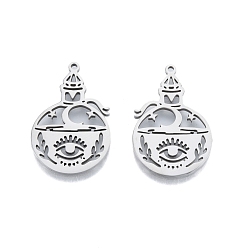 Нержавеющая Сталь Цвет Не тускнеет 201 подвеска из нержавеющей стали, полые прелести, бутылка с глазком, цвет нержавеющей стали, 30x19.5x1.5 мм, отверстие : 1.4 мм