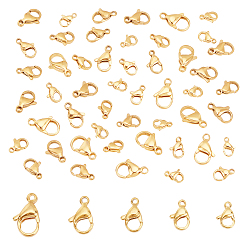 Golden 50Pcs 5 Style PVD Vacuum Plating 304 Stainless Steel Lobster Claw Clasps, Parrot Trigger Clasps, Golden, 10pcs/style