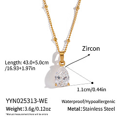 Прозрачный Минималистичные 304 подвески-капли из нержавеющей стали с кубическим цирконием в форме паве для женщин, реальный 18 k позолоченный, прозрачные, 16.93 дюйм (43 см)