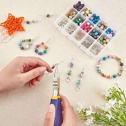 Mixed Color SUNNYCLUE DIY Stretch Bracelets Making Kits, Including Dyed Natural White Jade, Alloy Spacer Beads, Iron Beading Needles, Elastic Crystal Thread and Steel Scissors, Mixed Color, Jade Beads: 8mm, Hole: 1mm, 250pcs/set