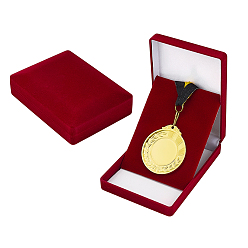 Темно-Красный Бархатные коробки для упаковки медалей, чехлы для хранения значков, прямоугольные, темно-красный, 12.3x9x3.15 см