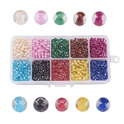 Gemischte Farbe 10 Farben spritzlackierte Glasperlen, Mittelrunde, Gemischte Farbe, 4 mm, Bohrung: 1.1~1.3 mm, über 205~210pcs / Fach, ca. 2050~2100 Stk. / Kasten
