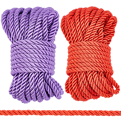 Gemischte Farbe 2 Bündel 2 Farben Polyesterfaden, geflochtenes Seil, Runde, lila und rot, Gemischte Farbe, 7 mm, 10 m / Bündel, 1 Bündel / Farbe
