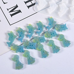 Ghost White DIY Button Silicone Molds, Resin Casting Molds, for UV Resin & Epoxy Resin Craft Making, Shark, Cattle, Girl, Ghost White, 114x98x4.5mm, Hole: 1.5~2mm, Inner Diameter: 17~26.5x15.5~29mm