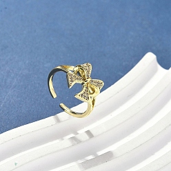 Настоящее золото 18K Латунные микро проложить манжеты кольца кубического циркония, без кадмия, без никеля и без свинца, бантом, реальный 18 k позолоченный, 12x13 мм
