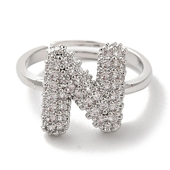 Letter N Стойка покрытие буква латунь микро паве прозрачный кубический цирконий регулируемые кольца для женщин, Письмо N, 13.5x12 мм, внутренний диаметр: 17 мм