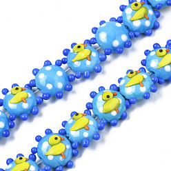 Темно-Голубой Бусины ручной работы ухабистой бисер нитей, утка, глубокое синее небо, 20~21x17~19x9.5~10 мм, отверстие : 1.6 мм, около 30 шт / нитка, 18.50 дюйм ~ 18.90 дюйм (47~48 см)